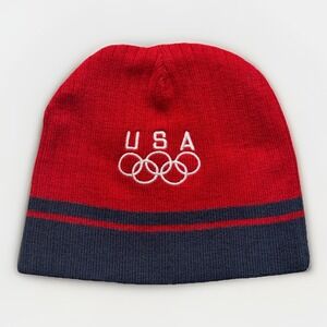 USA Olympics Rings Embroidered Logo Reversible Knit Beanie Winter Hat Medium